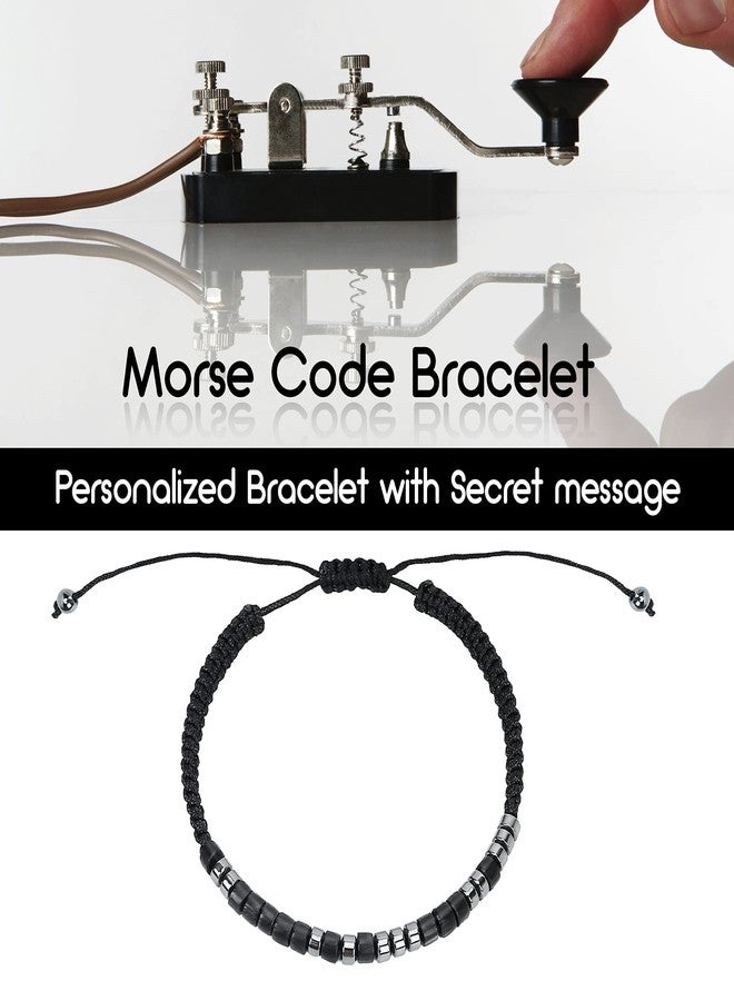 KDQUEERY 2 PCS Morse Code Bracelets for Women Men, I Love You String Adjustable Matching Bracelets Gifts for Couples Mom Daughter Best Friend Inspirational bracelets with Black Hematite Beads - Image 5